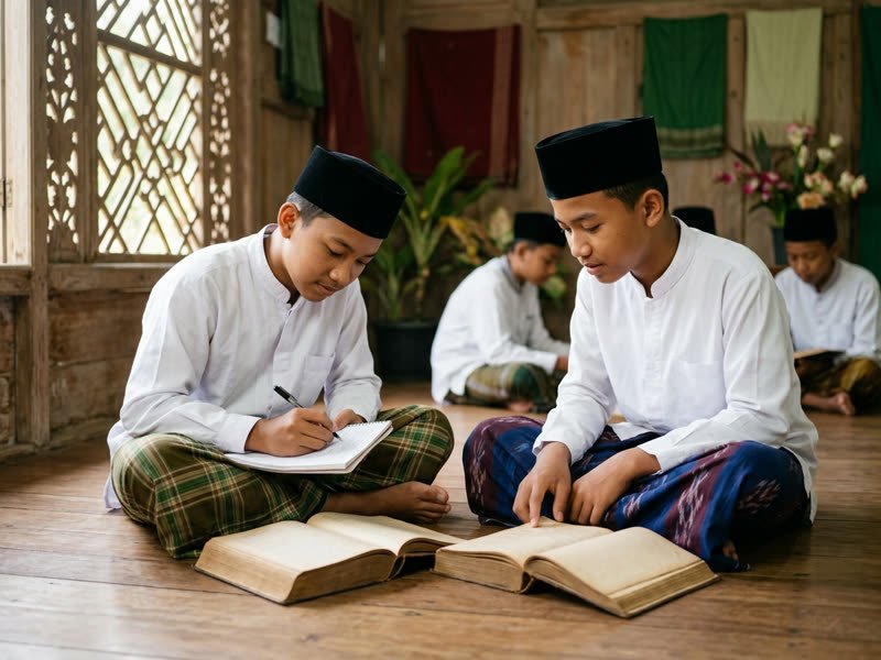 Santri memaknai kitab pada kelas diniyah