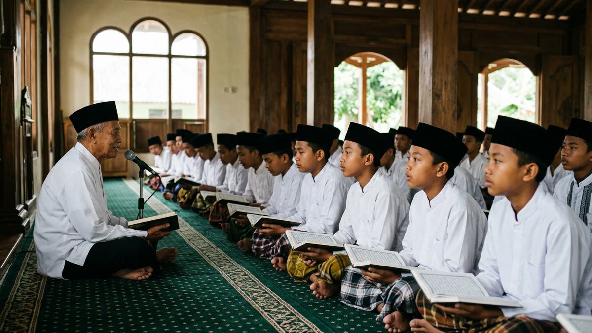 Majelis pengajian di aula pondok